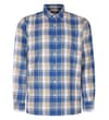 Dusty blue checked flannel shirt, front view.